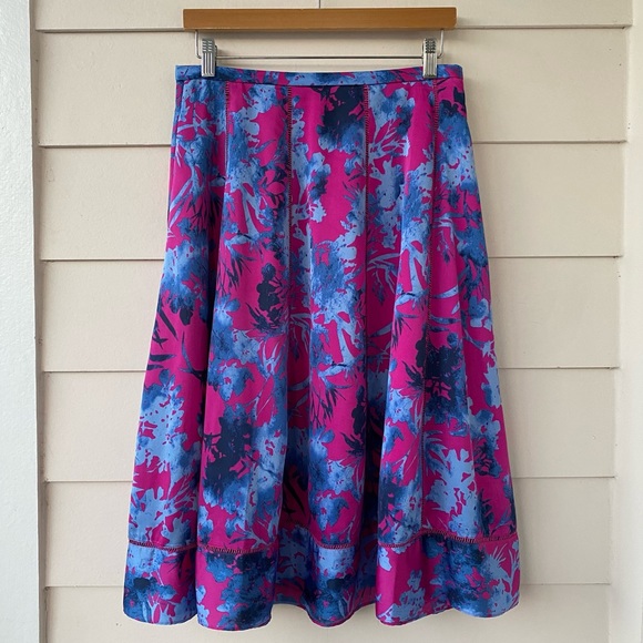 BANANA REPUBLIC • Bold Floral A Line Midi Skirt Pink/Blue Color Splash Size 2 - Picture 2 of 15